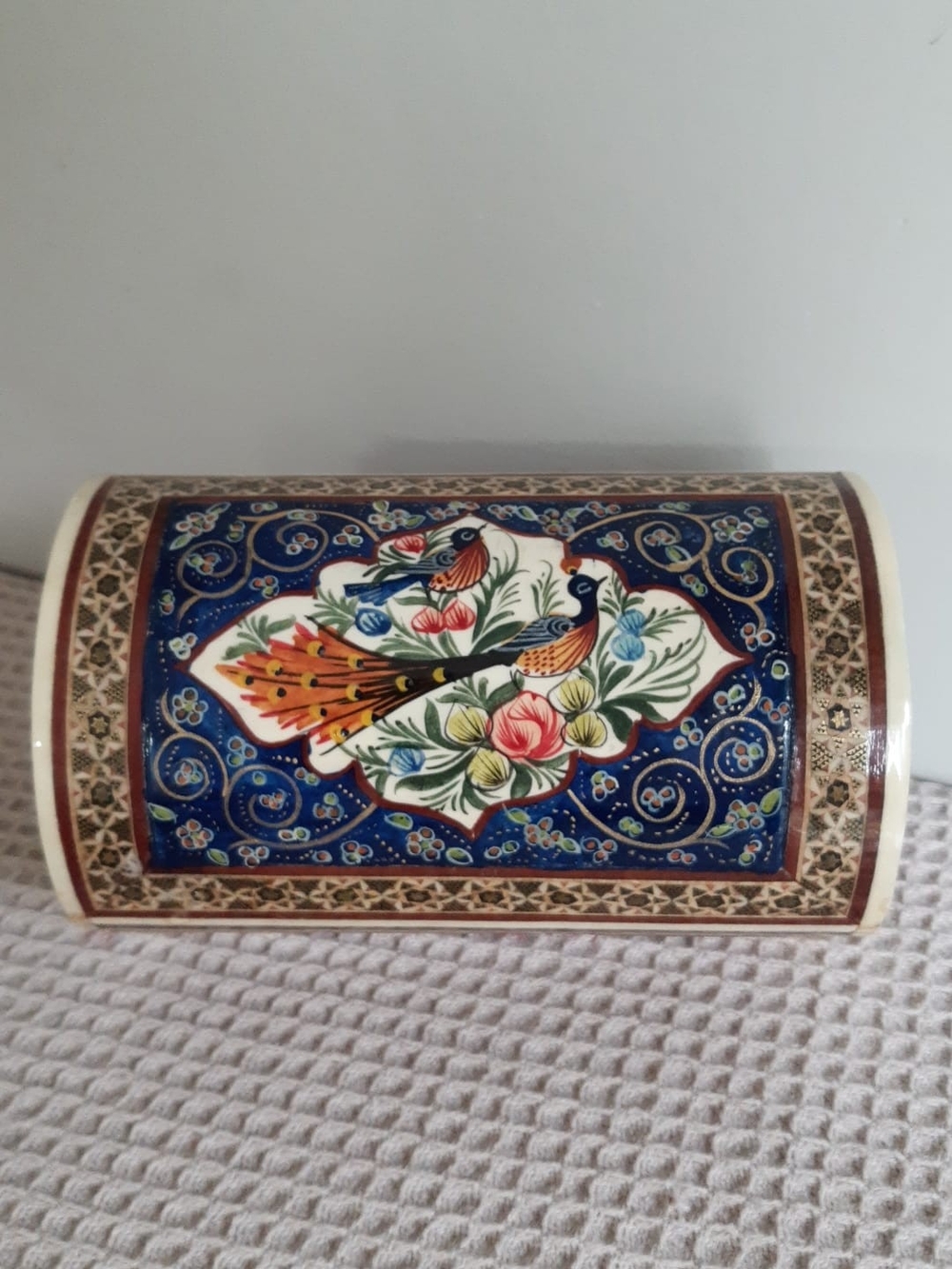 Vintage Persian Peacock Khatam Jewellery Box